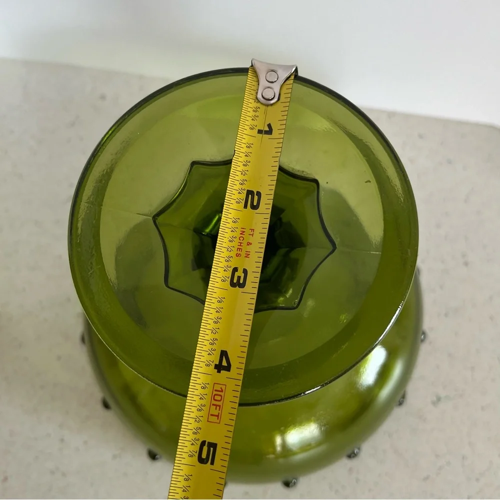 Vintage Pedestal Olive Green Indiana Glass Compote Candy Dish Bowl 7.5” X 7.5”